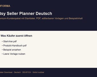 Etsy Seller Planner (German) | Listing Planner, Launch Checklist, Excel