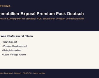 Real Estate Exposé Premium Pack (German) | Customer workflow, templates, checklists, PDF, DOCX, Excel