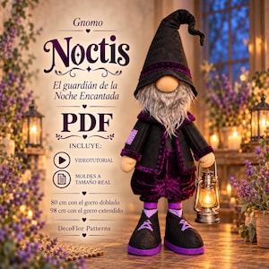 Modello PDF di Noctis lo Gnomo, Guardiano della Notte Incantata | Modello a grandezza naturale e video tutorial