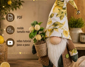 Limoncello Gnome PDF Pattern | Printable Sewing Pattern | Full Size Template | Video Tutorial | DIY Felt Gnome | Kitchen Decor