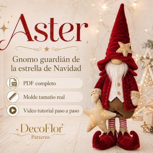 Aster Christmas Gnome | Guardian of the Christmas Star | Life Size PDF Pattern | Step-by-Step Video Tutorial | 75 cm