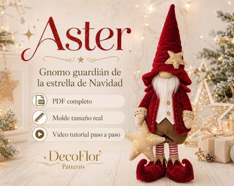 Aster Christmas Gnome | Guardian of the Christmas Star | Life Size PDF Pattern | Step-by-Step Video Tutorial | 75 cm