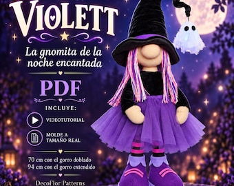 Violett – Enchanted Night Gnome Girl | Digital PDF Pattern | 3D Gnome Pattern | Felt Doll | Handmade Decoration