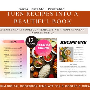 Modello di ebook "Dark Ocean Recipes": ricettario modificabile su Canva per food blogger (download digitale)