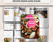 Dark Ocean Recipes Ebook Template, Editable Canva Cookbook Design (Digital Download)