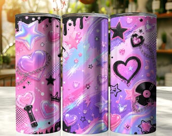 Kpop rockster beker wrap, neonmuziek idool sublimatieontwerp (digitale download)