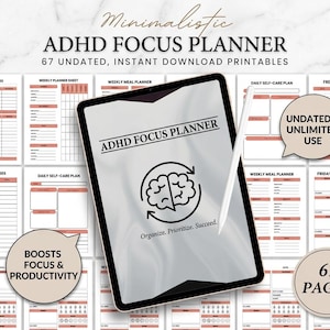ADHD Focus Planner Digital Download Productivity Routine Organizer Time Blindness Tracker Checklist Editable Template Printable Aesthetic