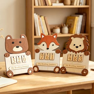 Forest Animal Reading Tracker Sign, Wooden Kids Reading Counter, Nursery Decor, Back to School, Toddler Birthday & Baby Shower Gift