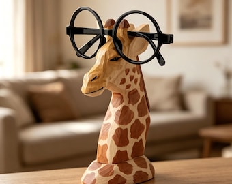Wooden Animal Eyeglass Stand, Hand Carved Giraffe/Moose Glasses Holder, Desk Decor, Unique Gift