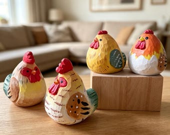 Houten kippenbeeldje, boerderijdecor, schattig kipornament, attent housewarmingcadeau voor haar