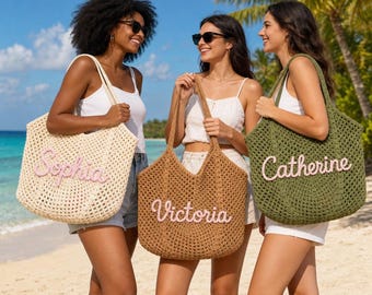 Personalisierte häkeln Strand Tragetasche, individuelle Brautjungfer Geschenk für sie, handgemachte Sommer Reisetasche