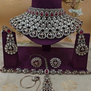 Ruby colour Victorian finish premium quality bridal jewellery