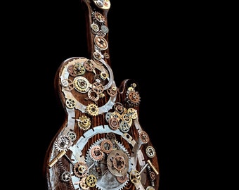 ギター。スチームパンク エレキギター。スチームパンク彫刻