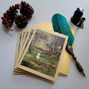 Magick Bunny Rabbit Forest Moon Art Note Card
