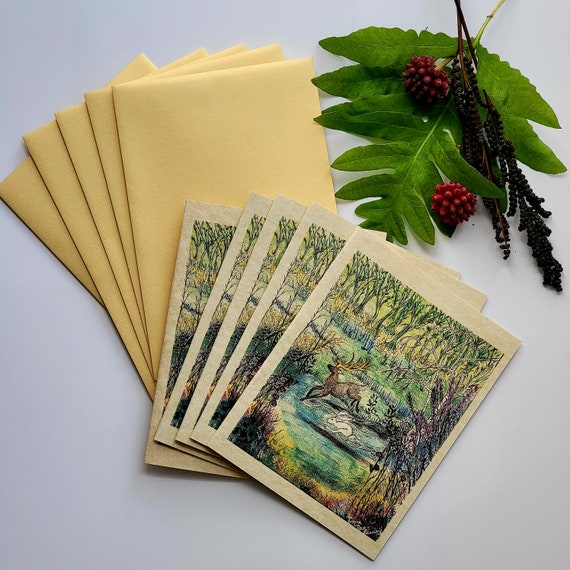 Woodland Creatures Racing Deer And Rabbit Forest Note Card