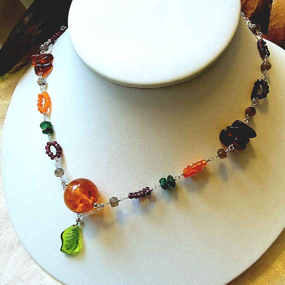 Woodland Forest Genuine Baltic Amber & Multi-Gem 18: Necklace