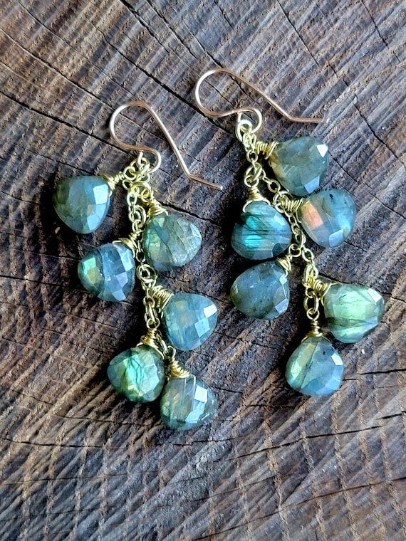 Golden Faceted Labradorite 14k Gold Filled Ear Hook & Raw Brass Wire