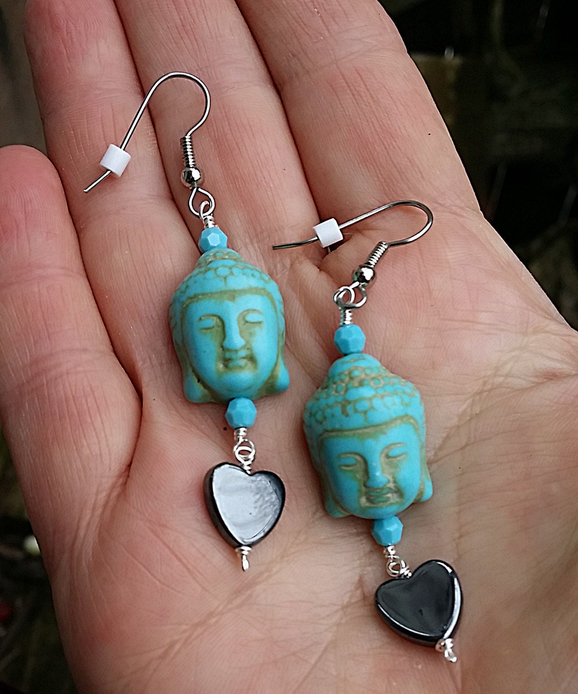 Hematite Heart Swarovski Crystal Buddha Earrings Under 20 Dollars