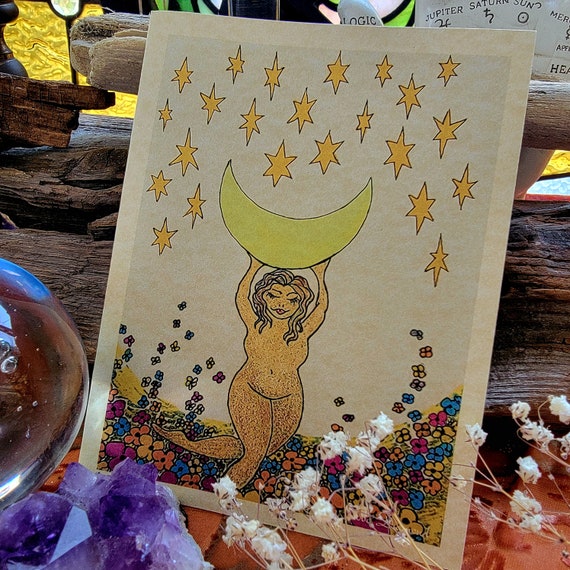 Moon and Star Goddess In A Field Of Flowers