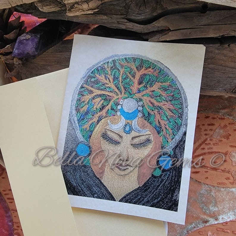 Wicca Notes Nature Goddess of the Green Note Card Pagan Wiccan Witchy Art Greeting ...