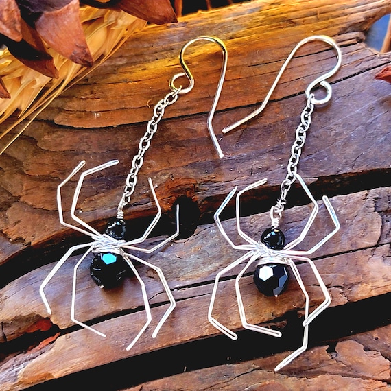 Spooky Spider Argentium 935 Silver Earrings