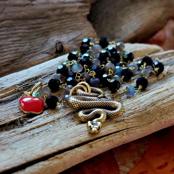 Serpent With Apple Charm and Labradorite Gemstone Pendant