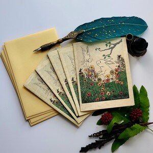 White Rabbit And White Dove Flowers Friendship Greeting Note Card
