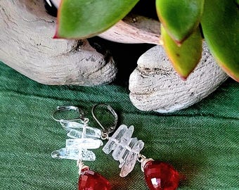 Red Ruby Glass and Crystal Drop Leverback Earrings