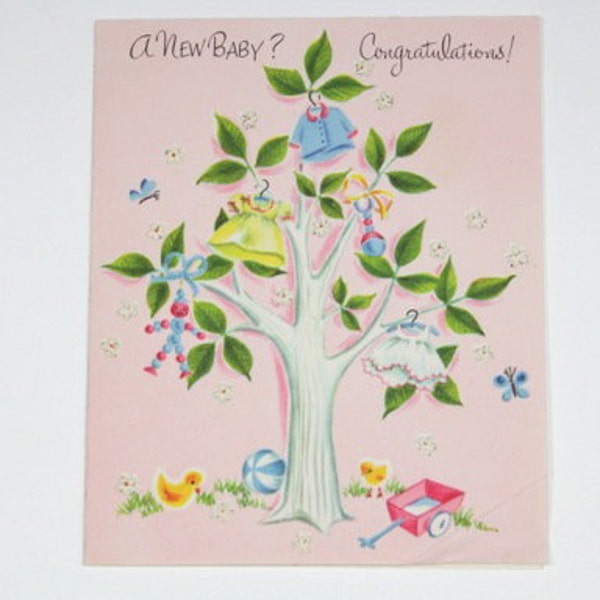 1960s New Baby Card, Newborn Congratulations, Vintage Paper Ephemera