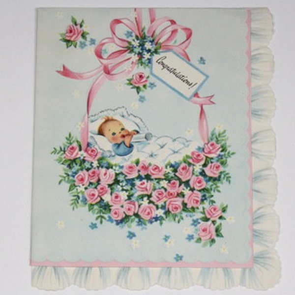 1960s New Baby Card, Newborn Congratulations, Vintage Paper Ephemera