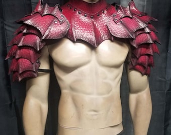 Leather Armor Dragon Scale Shoulders & Gorget: Custom LARP Cosplay Pauldron