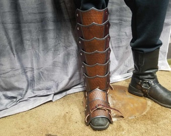 Leather Scaled Greaves & Sabotes dragonscale greaves dragon scale greaves LARP cosplay