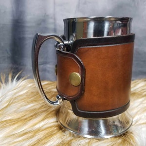 Leather Wrapped Tankard Leather wrapped Mug LARP ren faire mug beer mug beer stein 20oz Stainless Steel tankard holiday gift groomsmen gift
