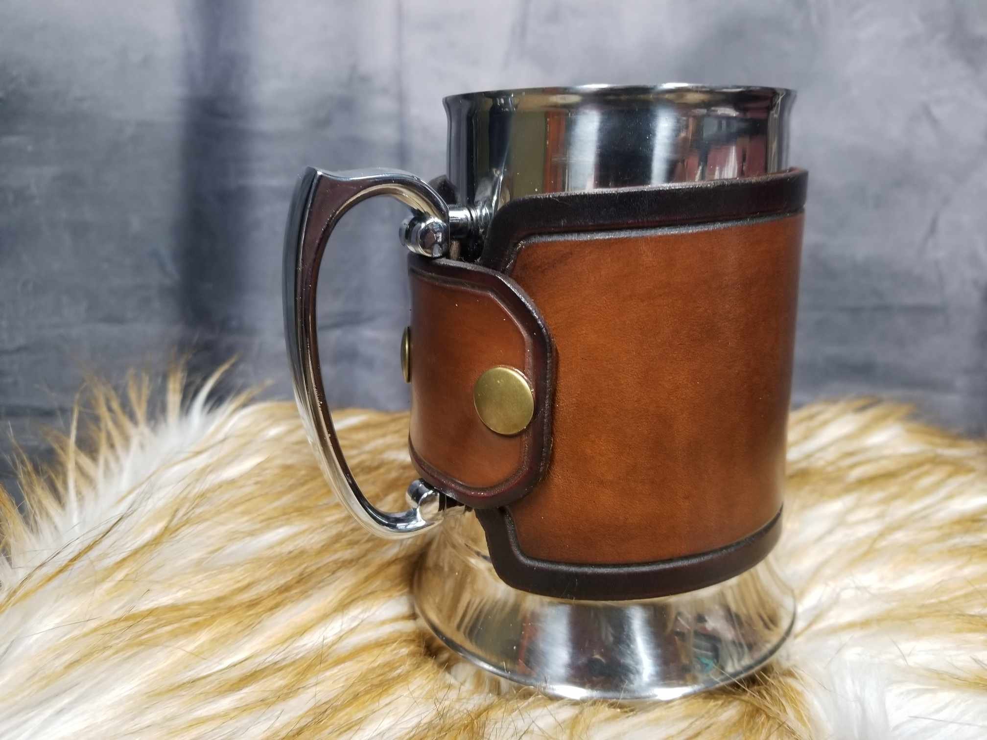 Enamel Mug With Cover & Removable Leather Handle - Galen Leather