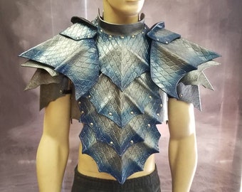 Leather Armor Dragon Scale chest back & shoulders Dragonscale armor cuirass breastplate LARP armor Cosplay armor spaulders pauldrons