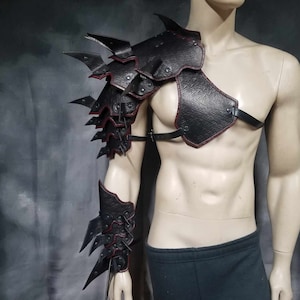 Spiked Barbarian Full Arm Leather Shoulder armor Leather Armor spaulder leather pauldron LARP armor cosplay armor leather gauntlet armour image 1