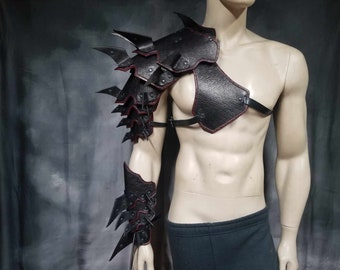 Spiked Barbarian Full Arm Leather Shoulder armor Leather Armor spaulder leather pauldron LARP armor cosplay armor leather gauntlet  armour