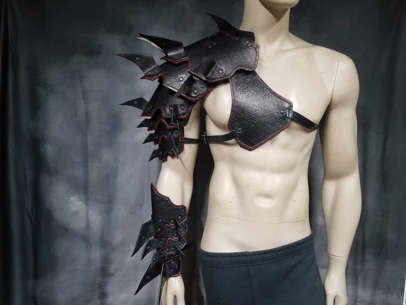 Spiked Barbarian Full Arm Leather Shoulder armor Leather Armor spaulder leather pauldron LARP armor cosplay armor leather gauntlet armour image 1