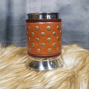 Studded Leather Wrapped Tankard Leather wrapped Mug LARP ren faire mug  beer stein 20oz Stainless Steel tankard holiday gift groomsmen gift