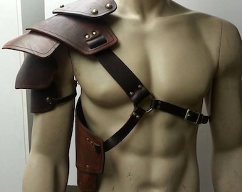 Leather Shoulder armor w Rib Guard Leather Armor spaulder leather pauldron LARP armor cosplay armor viking armor celtic armor leather armour