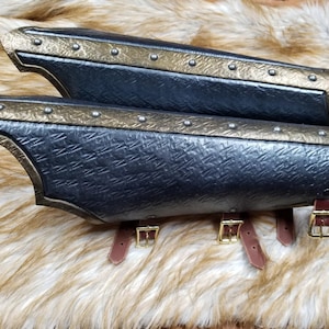 Leather Armor Leather Greaves  Fantasy Gladiator Greaves LARP armor Cosplay armor Medieval armor leg armor shin guards