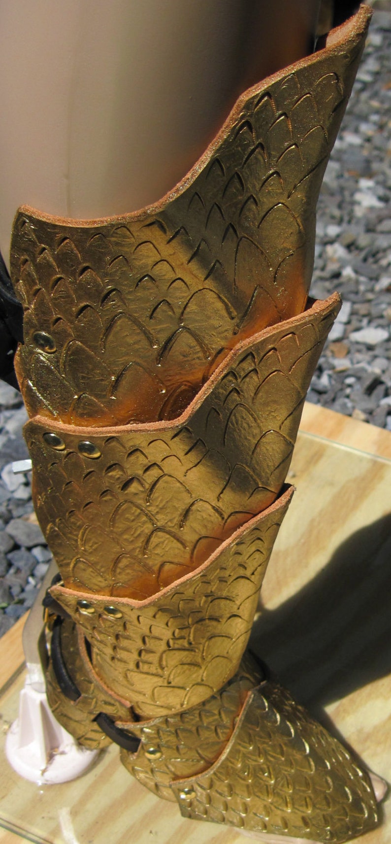 Leather Armor Dragon Scale Greaves with Sabatons image 3