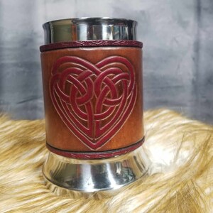 Celtic Heart Leather Wrapped Tankard Leather wrapped Mug LARP ren faire mug beer mug beer stein Stainless holiday gift groomsmen gift mug