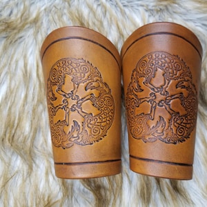 Leather Armor celtic knot wolf totem Cuffs Leather Bracers