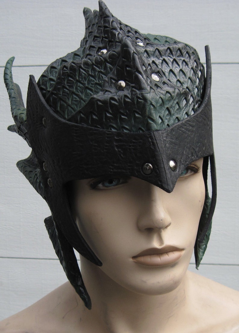 Dragonscale Helmet Dragon Scale Helmet Dragon helmet LARP helmet cosplay helmet leather helmet leather headpiece leather armor armour image 5