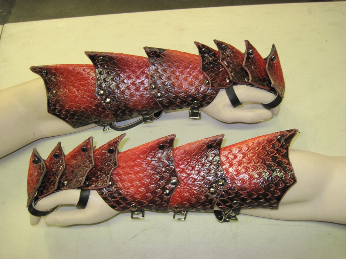 Leather Armor Dragon Scale Gauntlets - Etsy