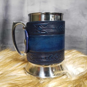 Leather Wrapped Tankard Leather wrapped Mug LARP ren faire mug beer mug beer stein 20oz Stainless Steel tankard holiday gift groomsmen gift.