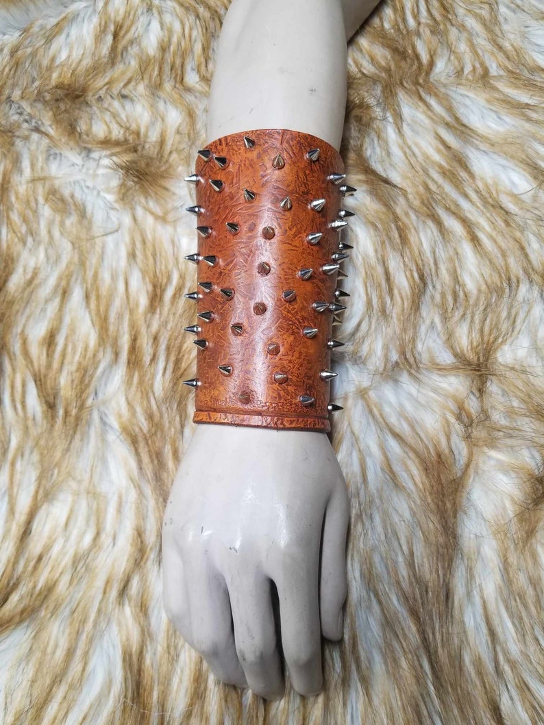 Leather Armor Spiked Barbarian Bracer Conan bracer Celtic Headband Viking Bracer LARP SCA cosplay armour image 3