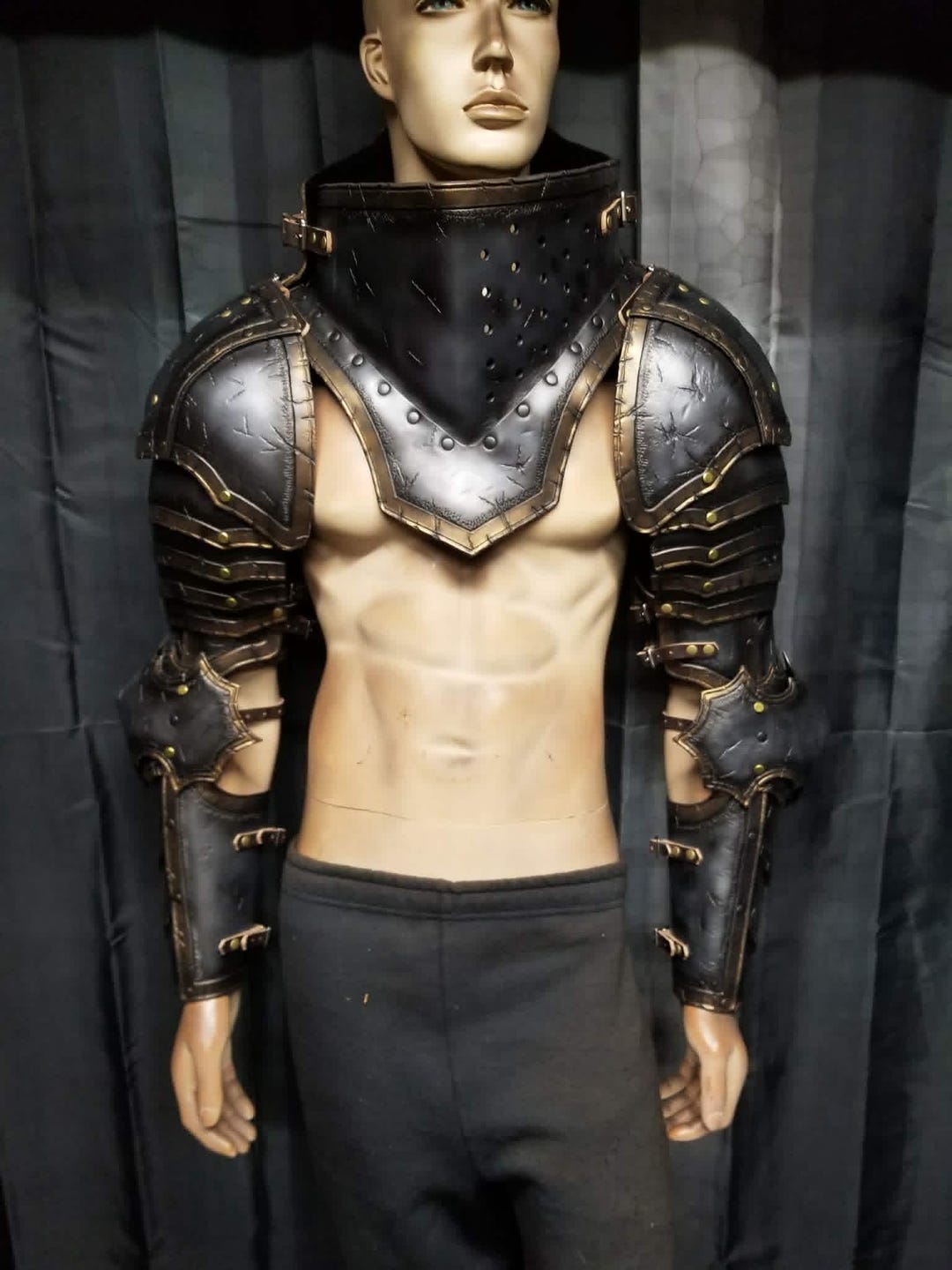 Leather Armor Tall Gorget With Full Arms: Gothic Custom Color LARP Neck ...