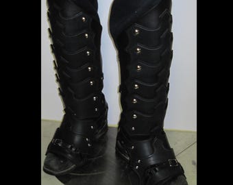 Leather Plated Greaves & Sabotes: Custom LARP Armor, Gothic Cosplay
